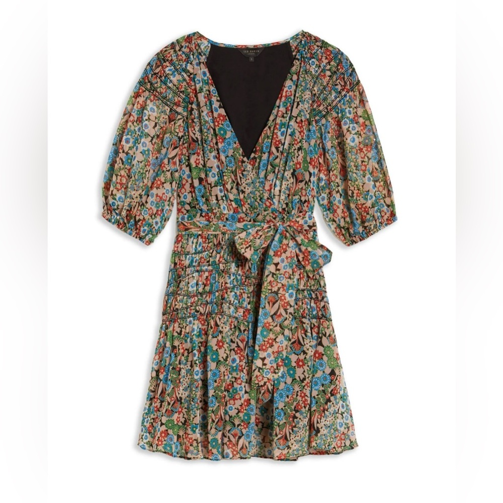 NWT Ted Baker London Tiania Black Floral Mini Dress Sz 8 (3) Spring Summer Party - Picture 8 of 10